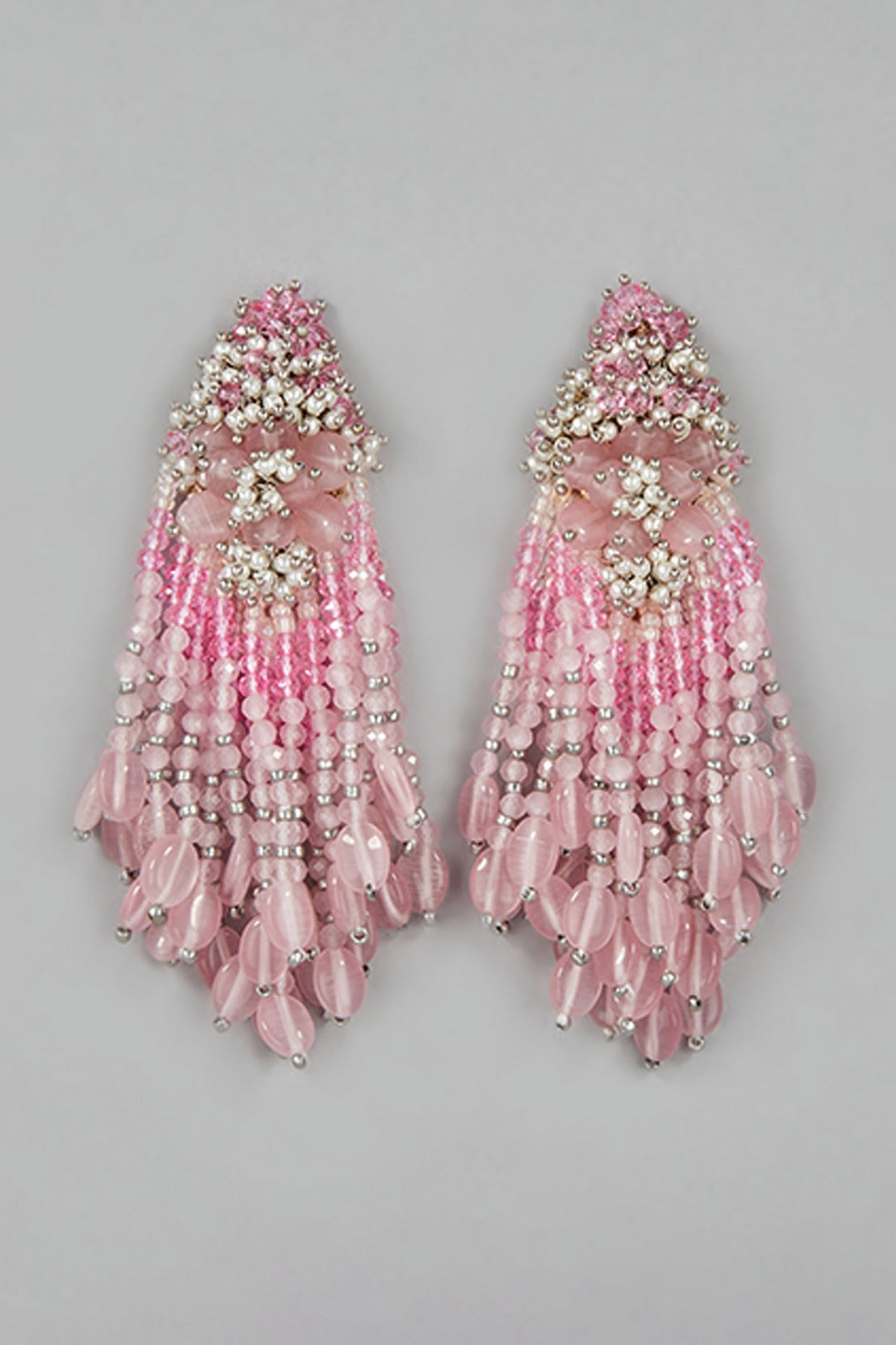 Silver Finish Rose Quartz Dangler Earrings