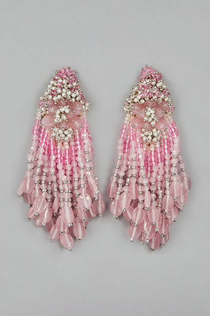 Silver Finish Rose Quartz Dangler Earrings