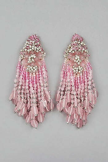 Silver Finish Rose Quartz Dangler Earrings