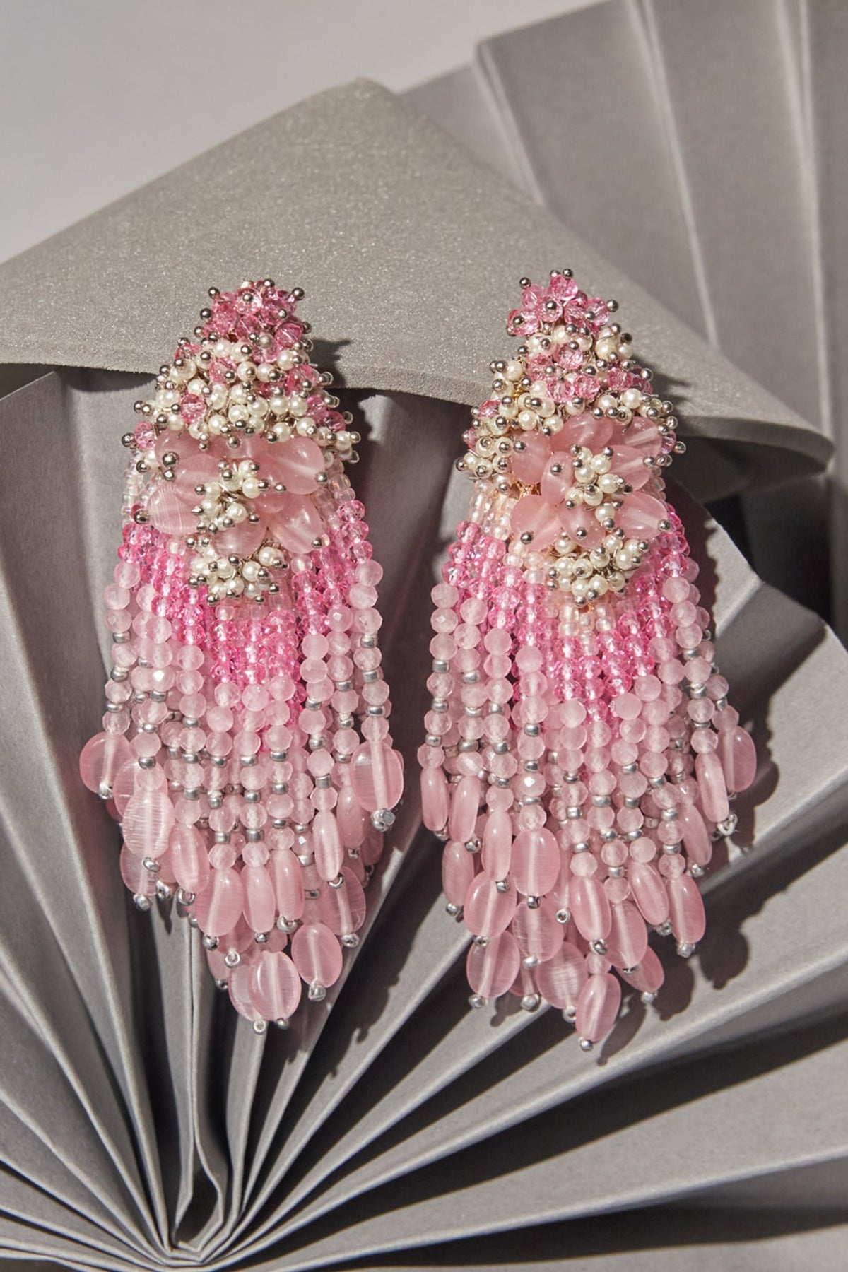 Silver Finish Rose Quartz Dangler Earrings