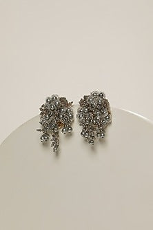 Silver Finish Agate Stud Earrings