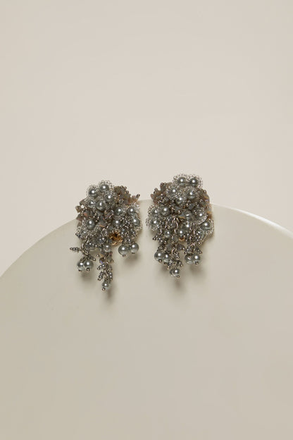 Silver Finish Agate Stud Earrings
