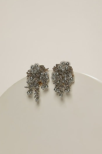 Silver Finish Agate Stud Earrings