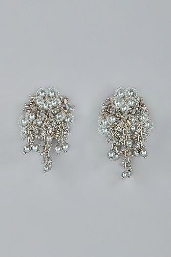 Silver Finish Agate Stud Earrings
