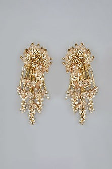 Gold Finish Pink Beaded Stud Earrings