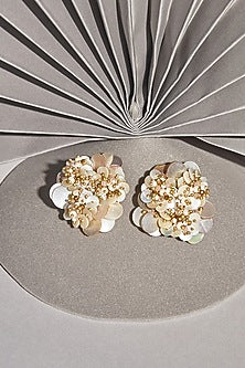 Gold Finish Shell Pearl Stud Earrings
