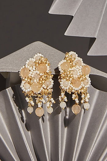 Gold Finish Agate Stud Earrings