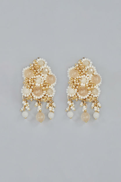 Gold Finish Agate Stud Earrings