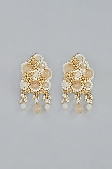 Gold Finish Agate Stud Earrings