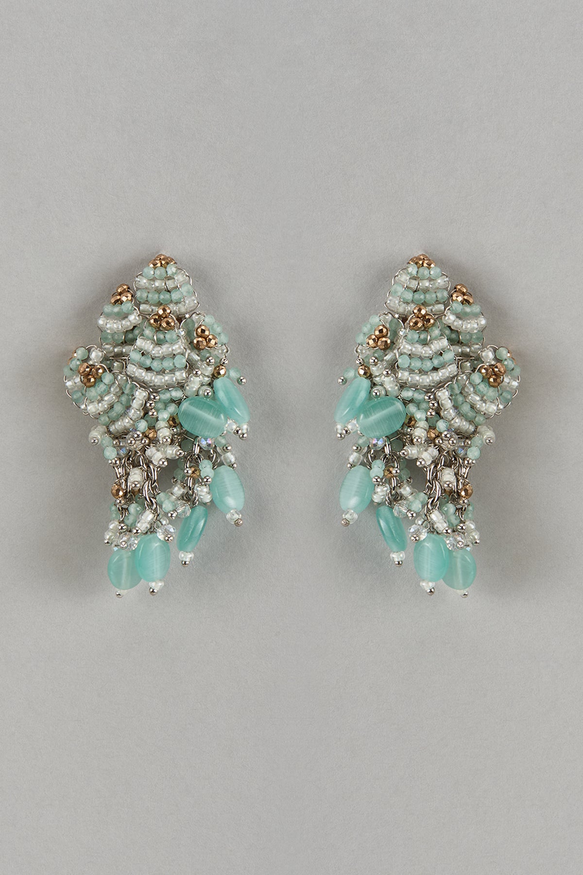 Gold Finish Aqua Agate Stone Stud Earrings