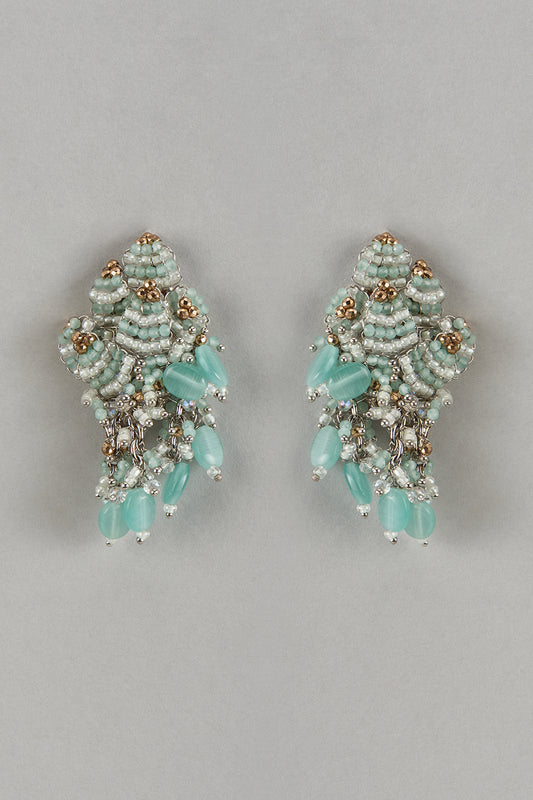 Gold Finish Aqua Agate Stone Stud Earrings