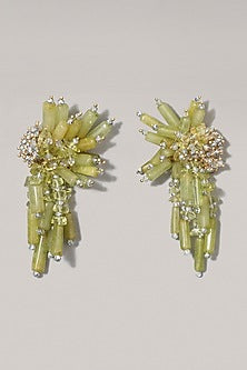 Gold Finish Lime Green Semi-Precious Stone Dangler Earrings