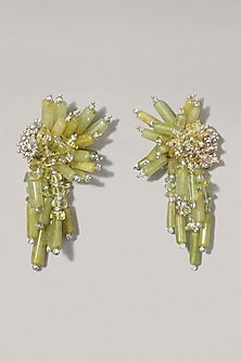 Gold Finish Lime Green Semi-Precious Stone Dangler Earrings