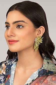 Gold Finish Lime Green Semi-Precious Stone Dangler Earrings