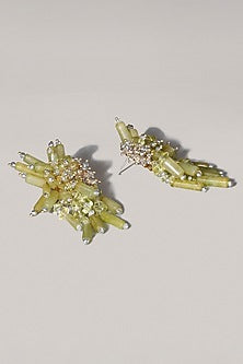 Gold Finish Lime Green Semi-Precious Stone Dangler Earrings