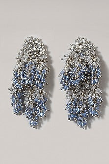 Gold Finish Grey & Blue Tasseled Earrings