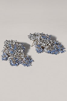 Gold Finish Grey & Blue Tasseled Earrings