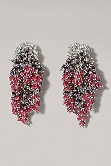 Gold Finish Pink & Grey Metallic Wire Dangler Earrings