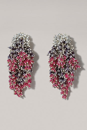 Gold Finish Pink & Grey Metallic Wire Dangler Earrings