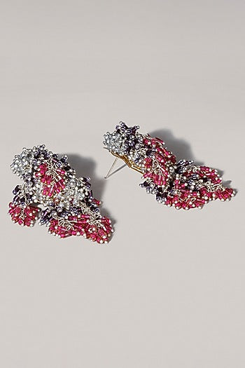 Gold Finish Pink & Grey Metallic Wire Dangler Earrings