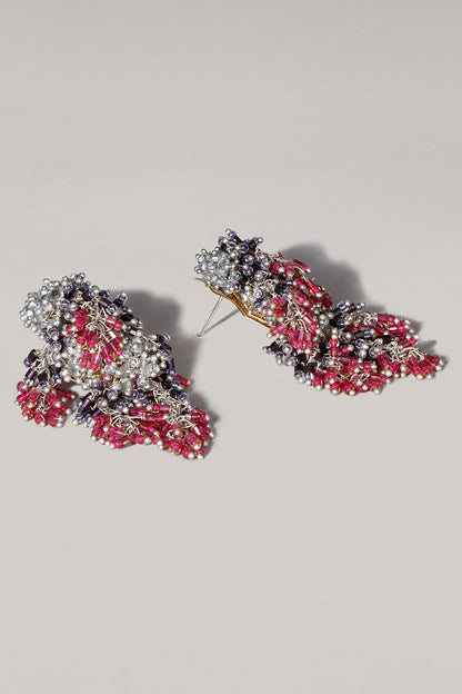 Gold Finish Pink & Grey Metallic Wire Dangler Earrings