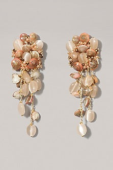 Gold Finish Peach Shell Dangler Earrings