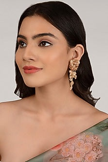 Gold Finish Peach Shell Dangler Earrings
