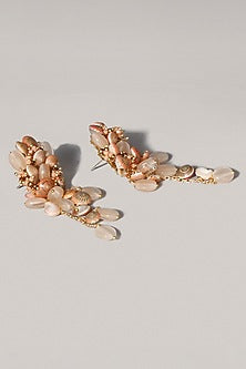 Gold Finish Peach Shell Dangler Earrings