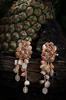 Gold Finish Peach Shell Dangler Earrings