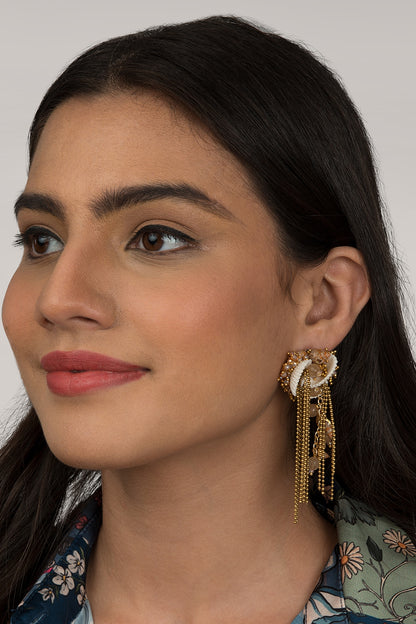Gold Finish Tasseled Dangler Earrings