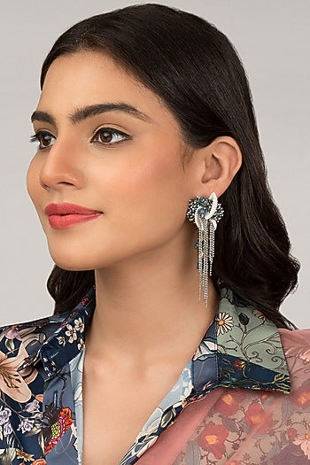 Gold Finish Cobalt Blue Semi-Precious Stone Dangler Earrings