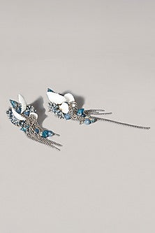 Gold Finish Cobalt Blue Semi-Precious Stone Dangler Earrings