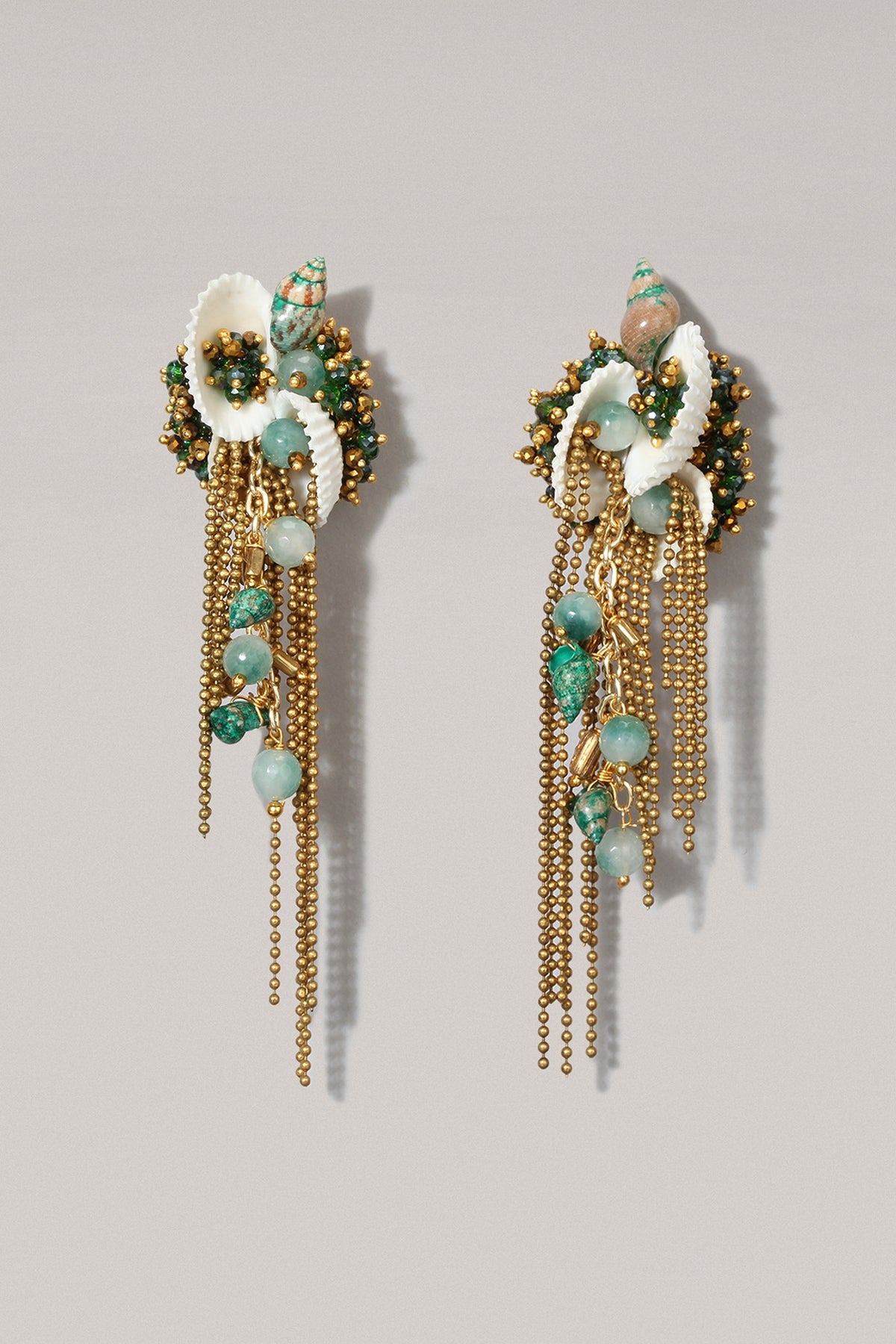 Gold Finish Green Glass Beaded Dangler Earrings