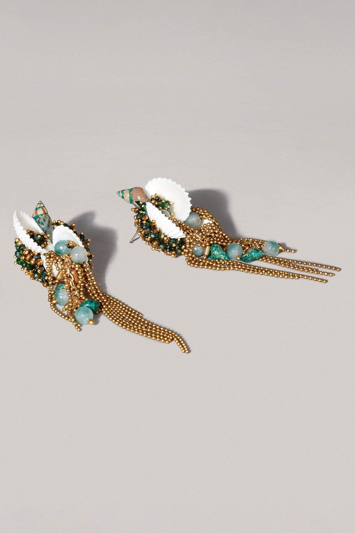 Gold Finish Green Glass Beaded Dangler Earrings