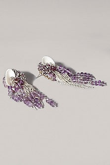 Gold Finish Lavender Beaded Shell Dangler Earrings