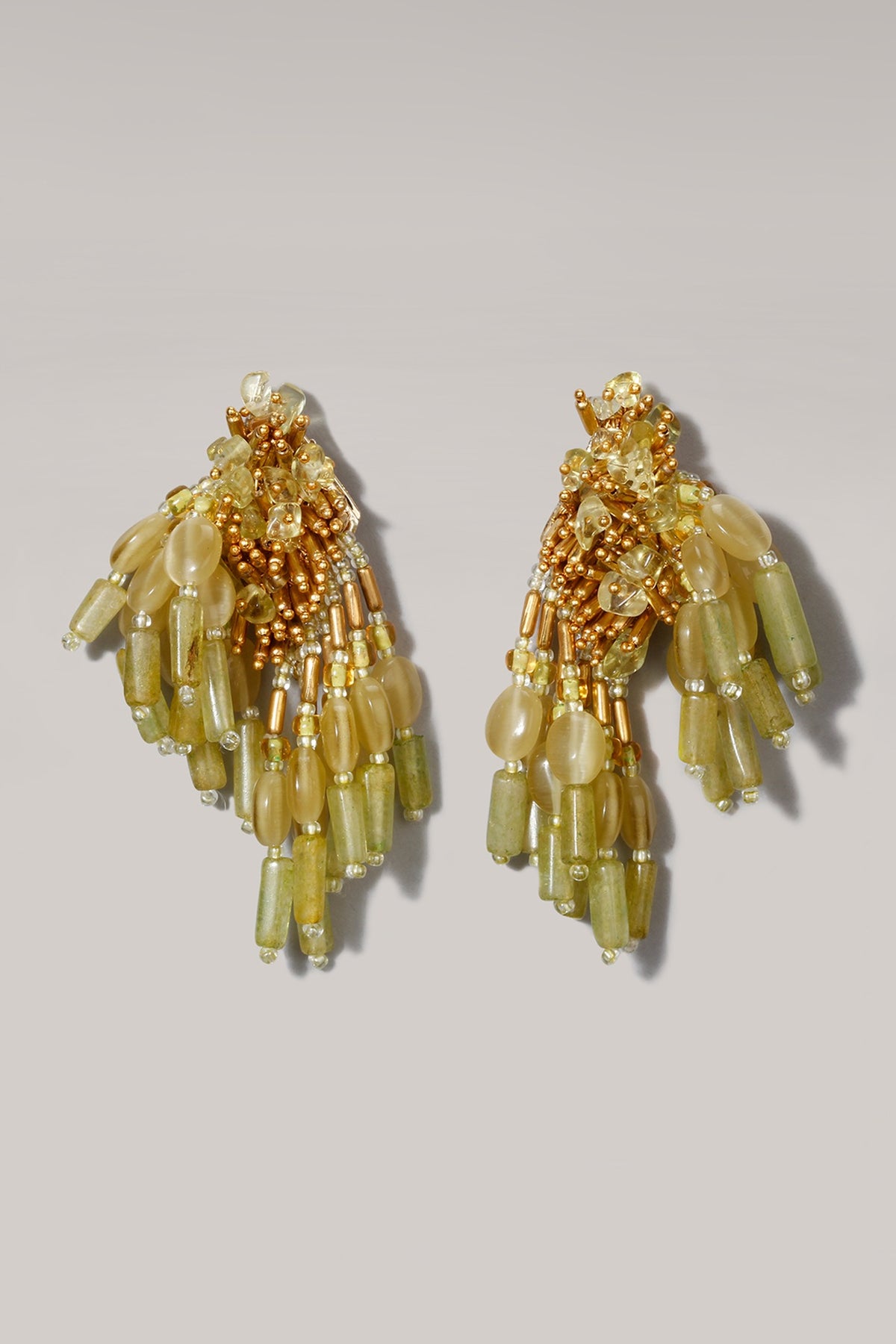 Gold Finish Pale Green Tasseled Dangler Earrings
