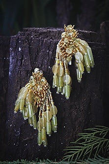 Gold Finish Pale Green Tasseled Dangler Earrings