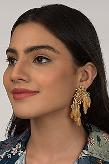 Gold Finish Beaded Dangler Earrings