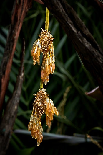 Gold Finish Beaded Dangler Earrings