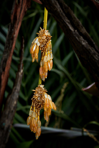 Gold Finish Beaded Dangler Earrings