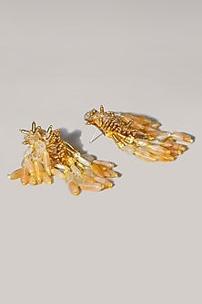 Gold Finish Beaded Dangler Earrings