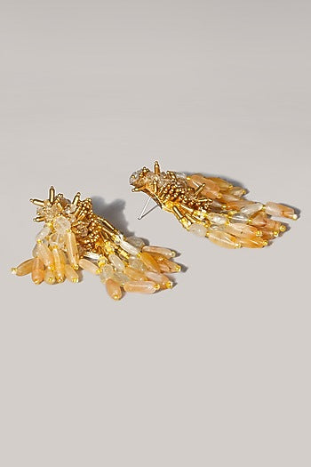 Gold Finish Beaded Dangler Earrings