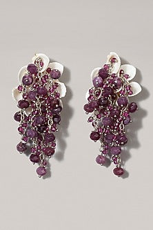 Gold Finish Purple Glass Crystal Dangler Earrings