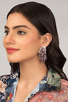 Gold Finish Purple Glass Crystal Dangler Earrings