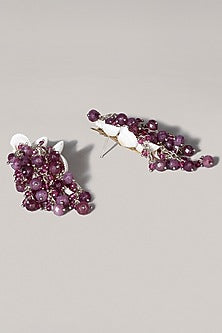 Gold Finish Purple Glass Crystal Dangler Earrings