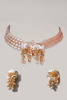 Beige Pearl Choker Necklace Set