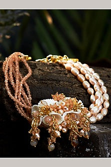 Beige Pearl Choker Necklace Set