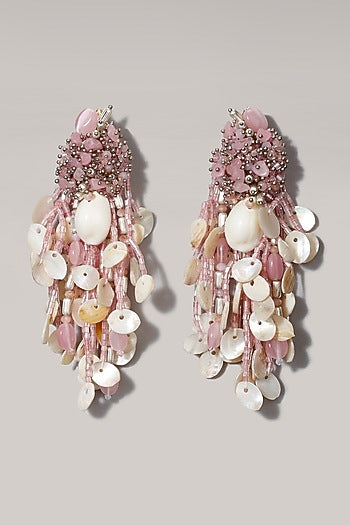 Gold Finish Mauve Tasseled Dangler Earrings