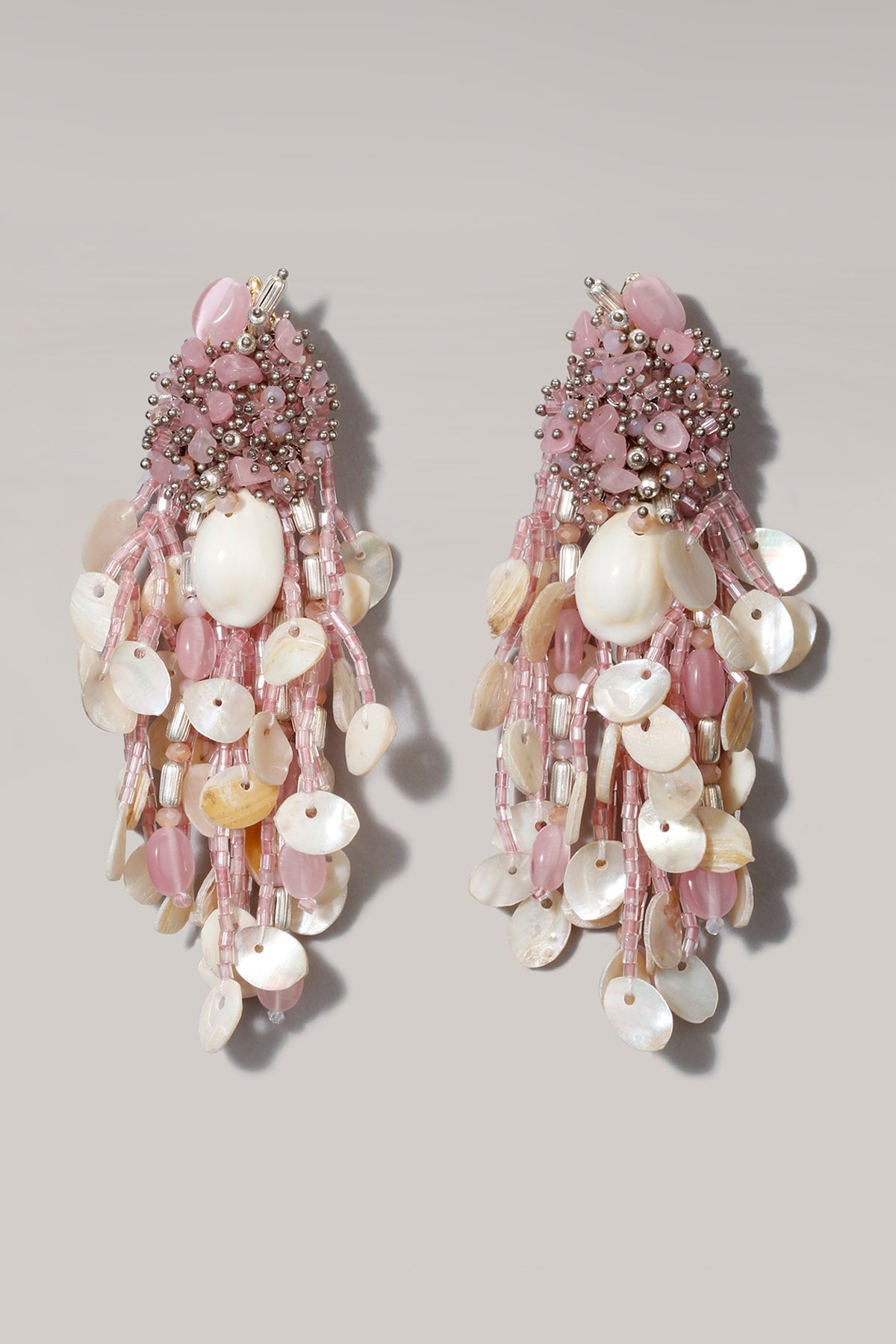 Gold Finish Mauve Tasseled Dangler Earrings