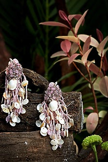 Gold Finish Mauve Tasseled Dangler Earrings
